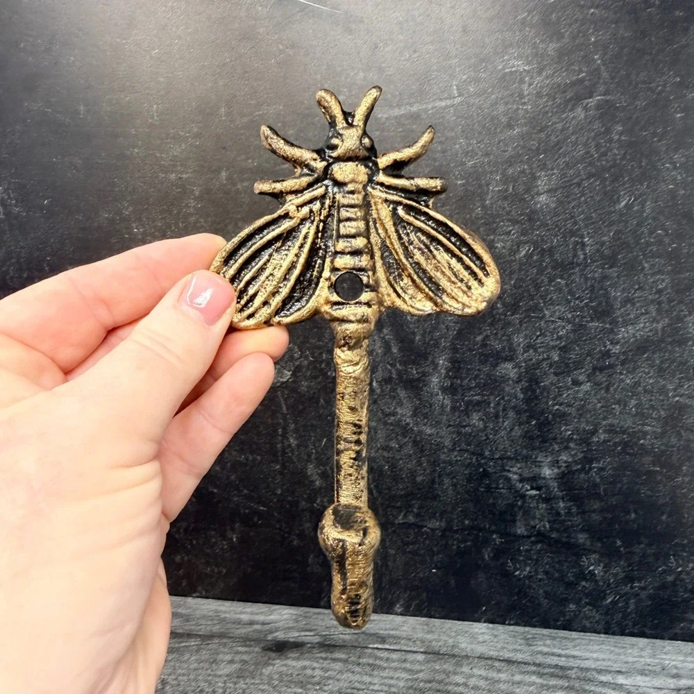 Moth Wall Hook Gold Black Distressed Metal Cottage Gothic Dark Academia Decor